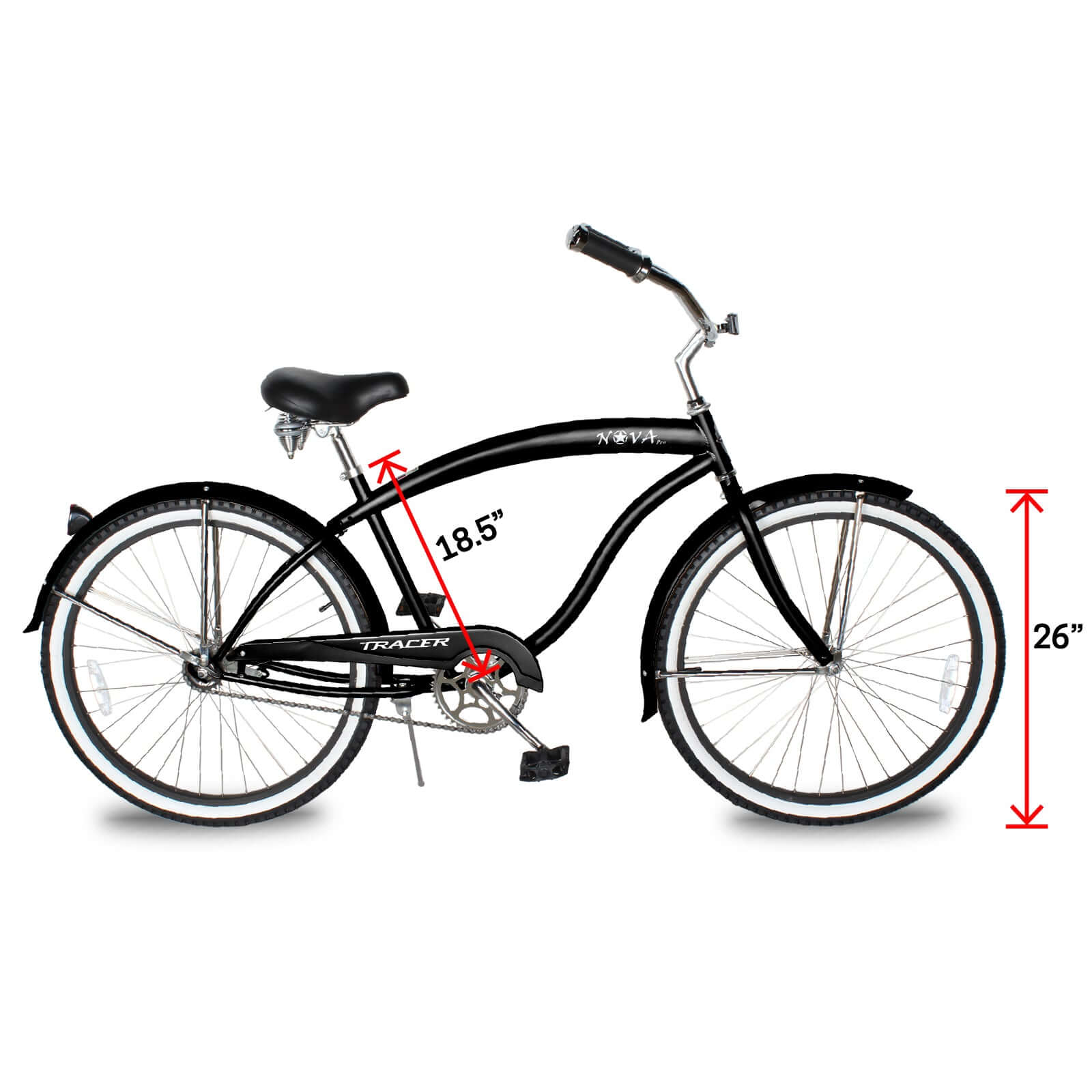 Tracer NOVA 26" Beach Cruiser Bikes Single Speed w/ Moon-type Handlebar, KT Coaster Brake for MEN - Tracer Bikes