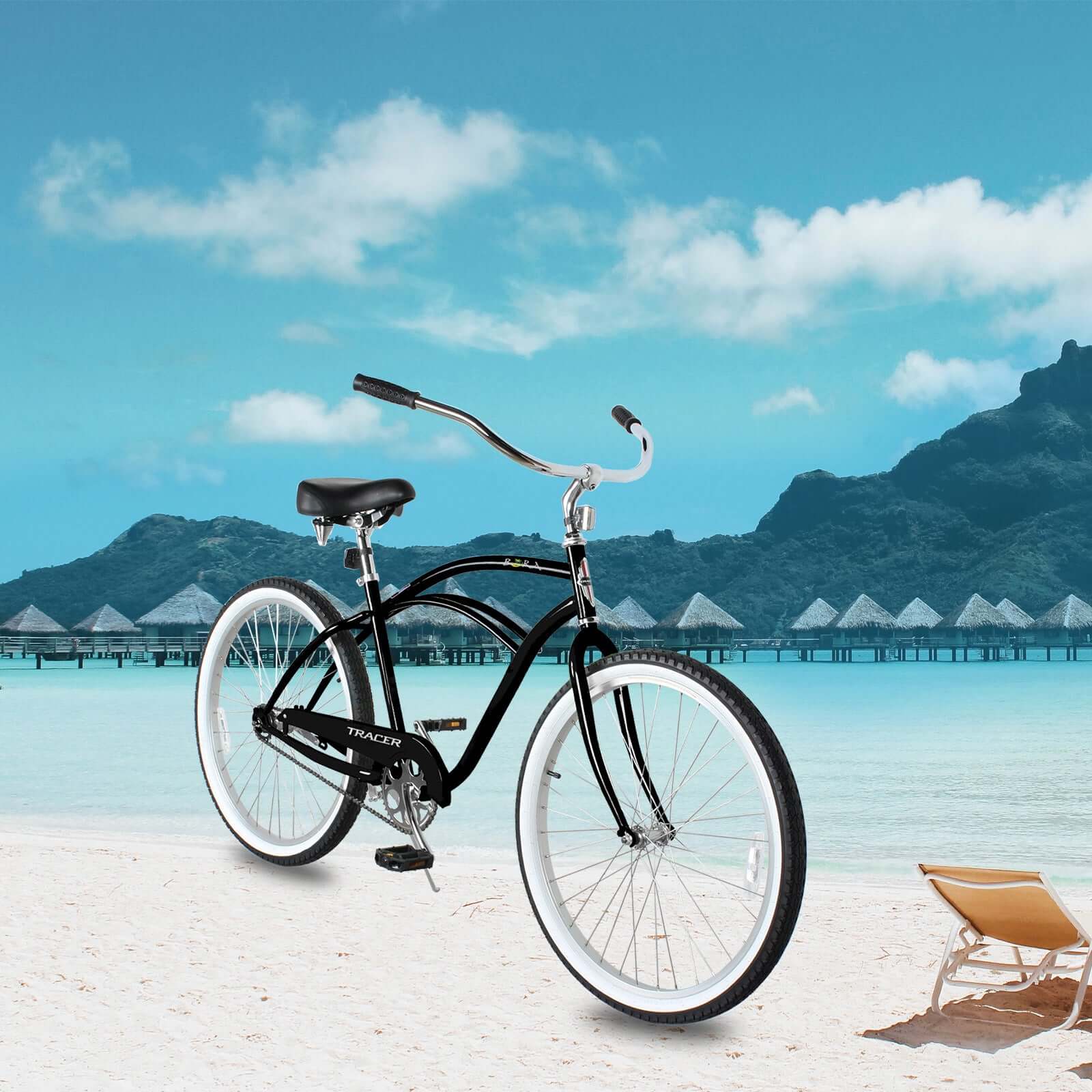 Tracer BORA-M 26" Beach Cruiser Hybrid Bikes Single Speed For Men, Hi-Ten steel Frame, Moon Type Handlebar, Coaster Brake with Comfortable leather Saddle - Tracer Bikes