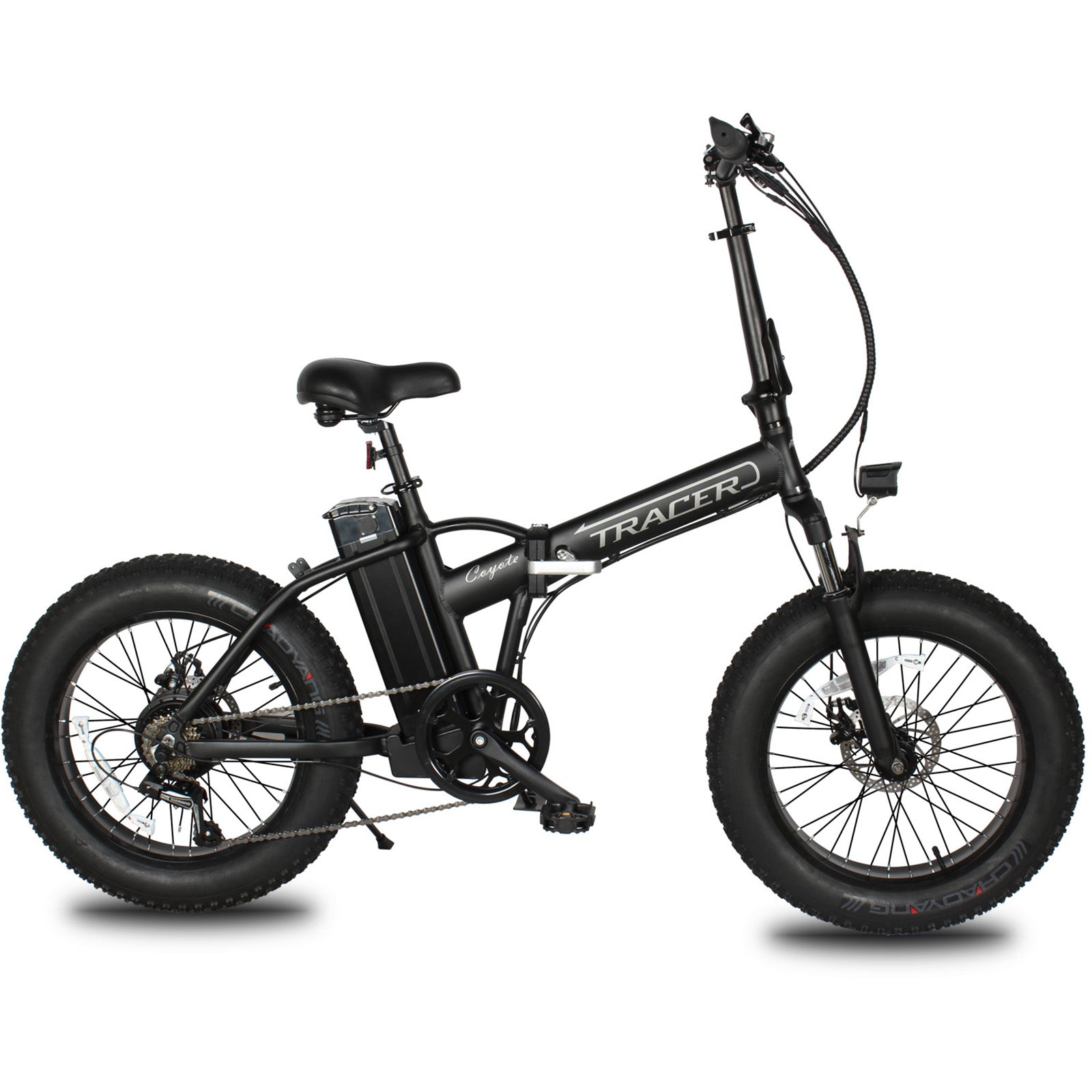 Tracer Coyote 20 Inch 500W Foldable Electric Bike,Shimano RD-TY21 GS 7 speed derailleur, 20''x 4'' fat tire with 160mm disc Brake - Tracer Bikes