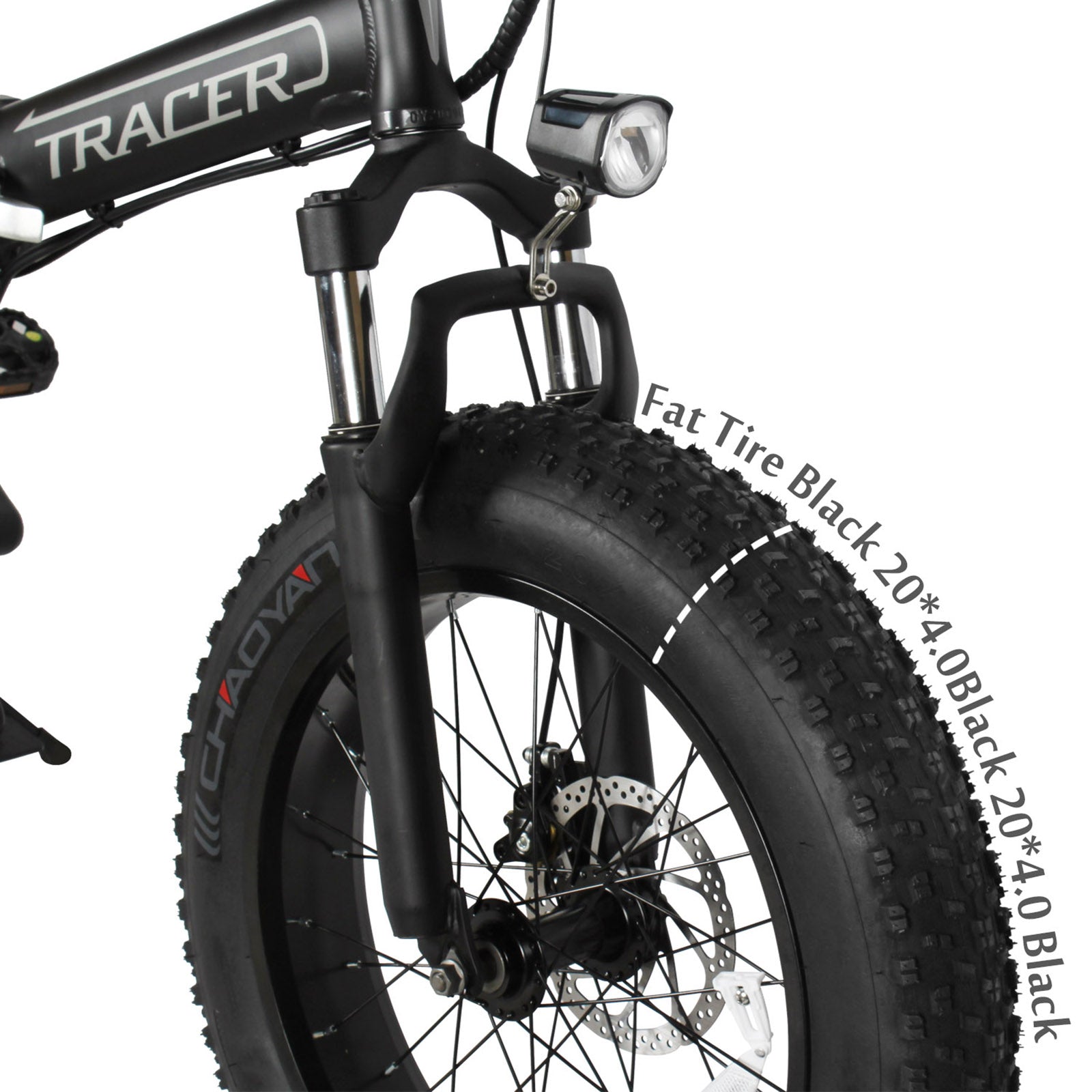 Tracer Coyote 20 Inch 500W Foldable Electric Bike,Shimano RD-TY21 GS 7 speed derailleur, 20''x 4'' fat tire with 160mm disc Brake - Tracer Bikes