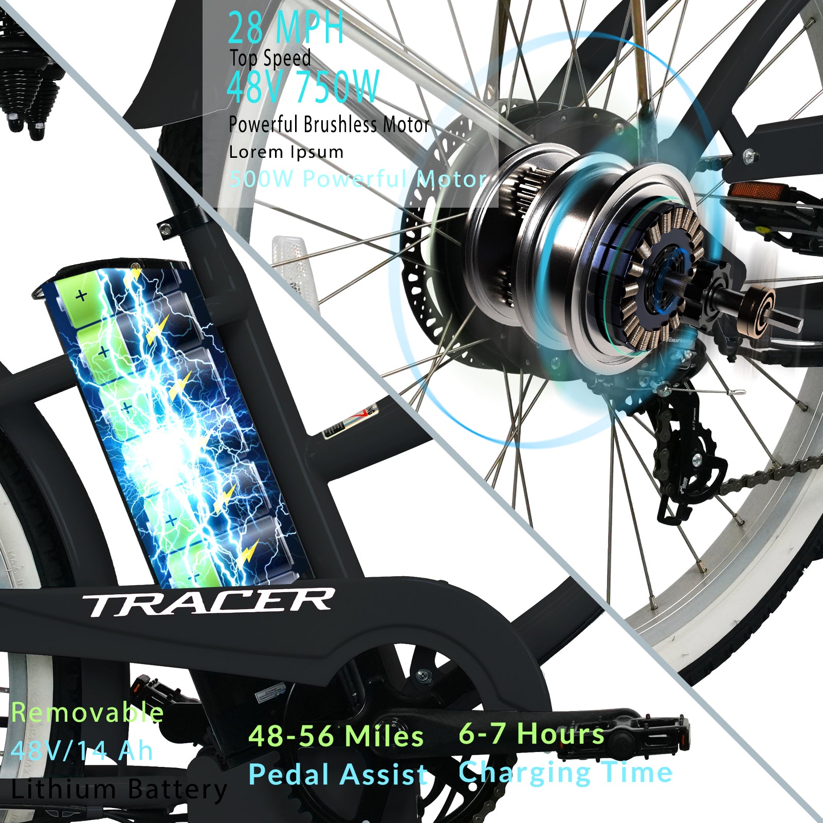 Tracer OMEGA 26" 7 Speed Electric Beach Cruiser Bike for WOMEN