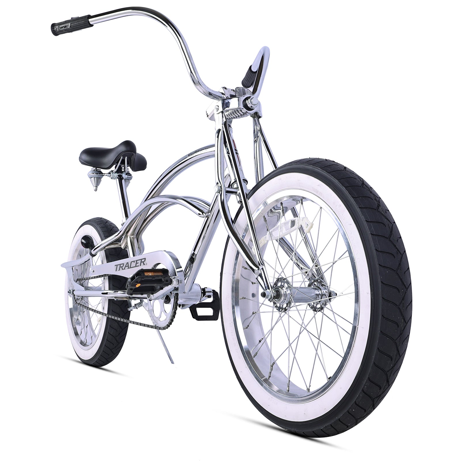 Front view of the Tracer Master 2.0 GS Chrome Stretch Cruiser Bike
