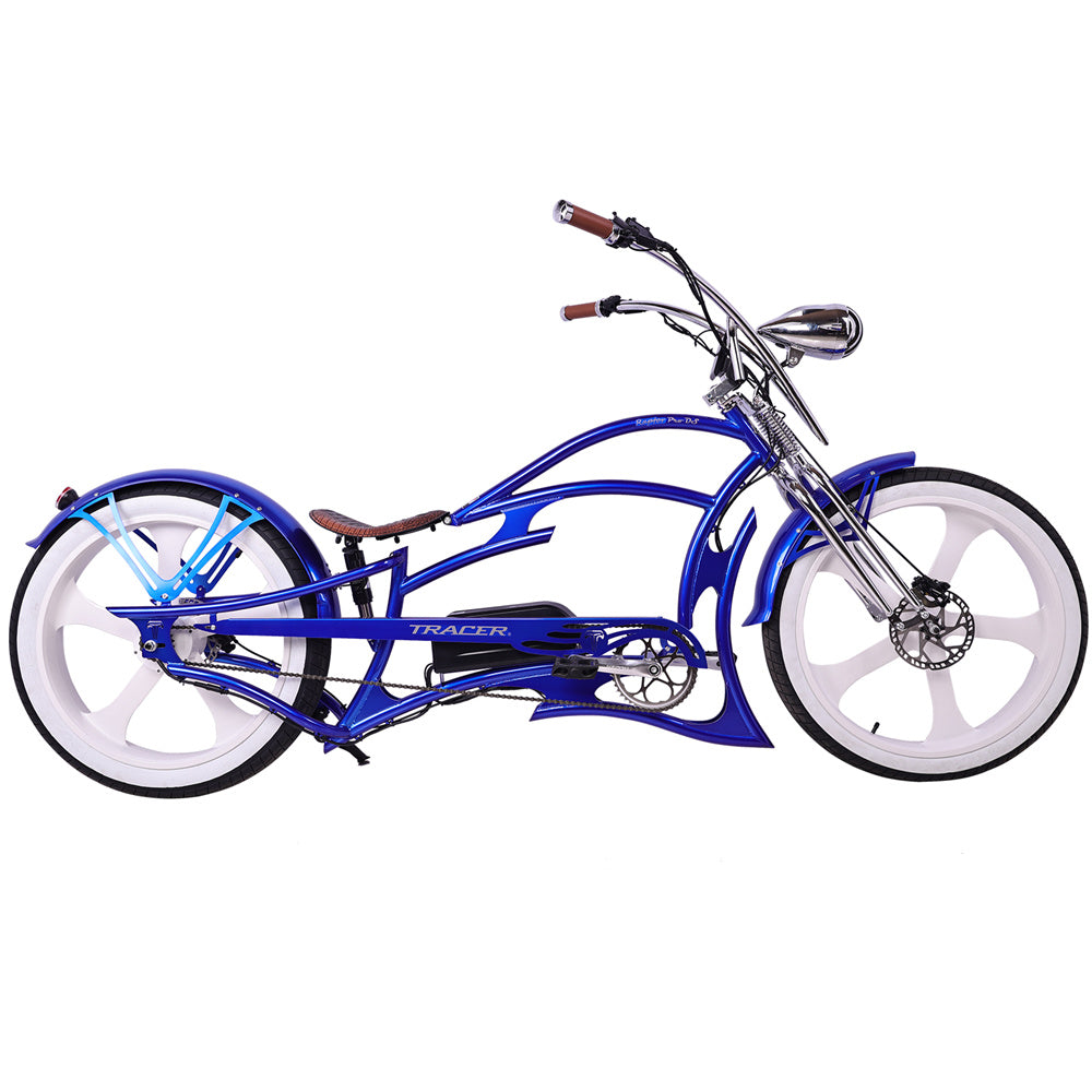 Raptor Pro DS 800W Stretch beach cruiser ebike, side view, showcasing its frame.