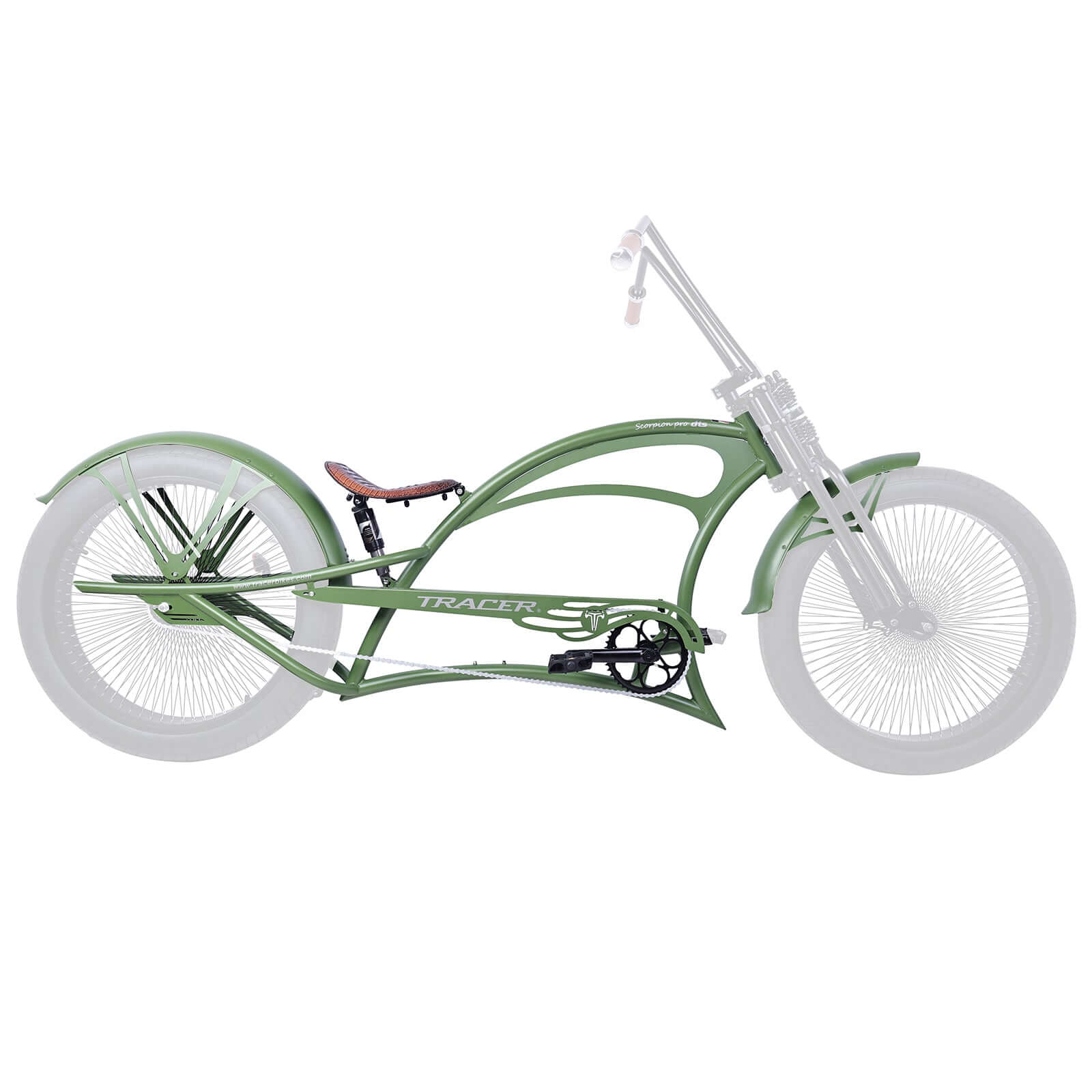 Tracer FM-SCORPION 26" Stretch Chopper Cruiser with oversized steel frame and unique design.