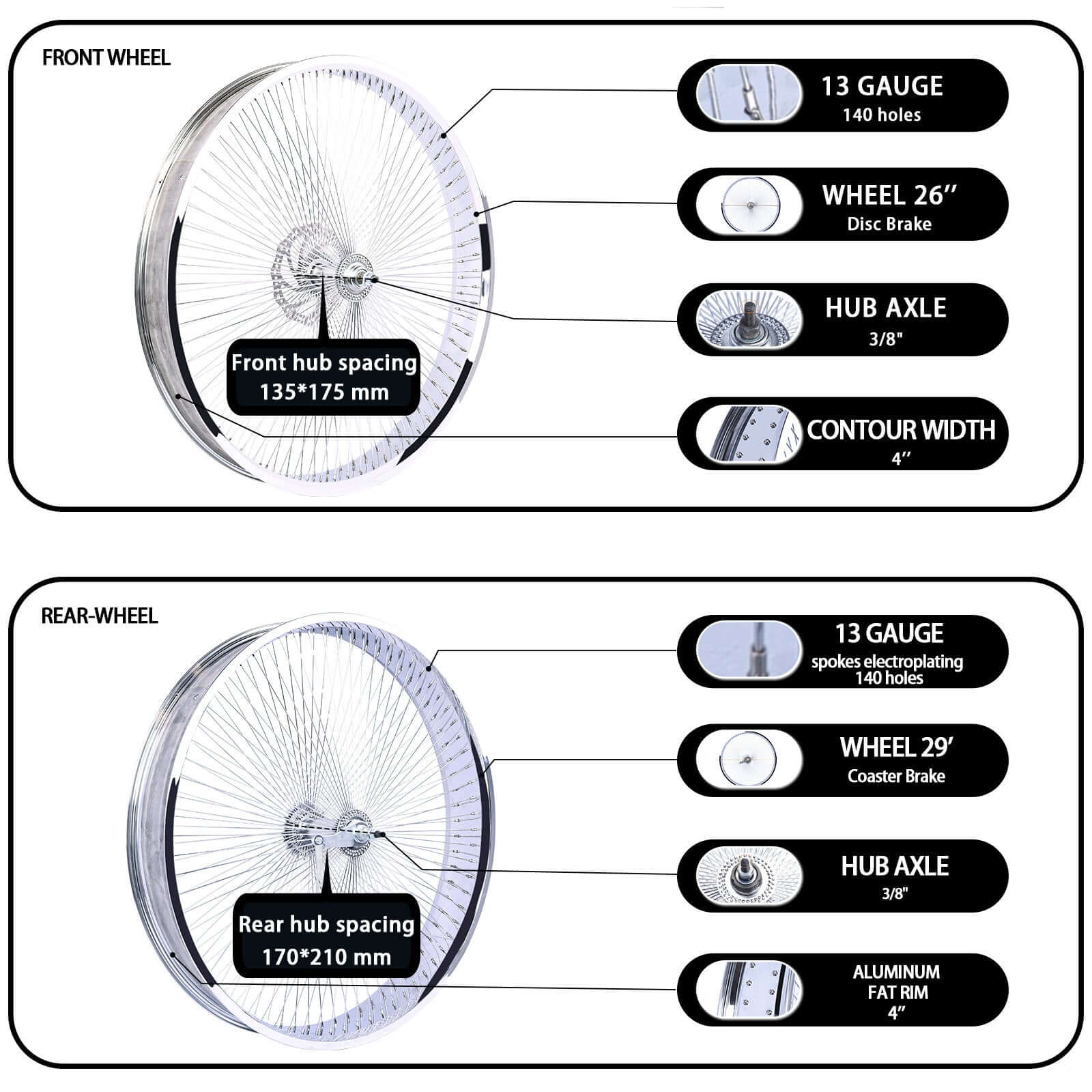 Tracer WH-TH9529140C-CP Mirror Chrome Bike Wheel Set