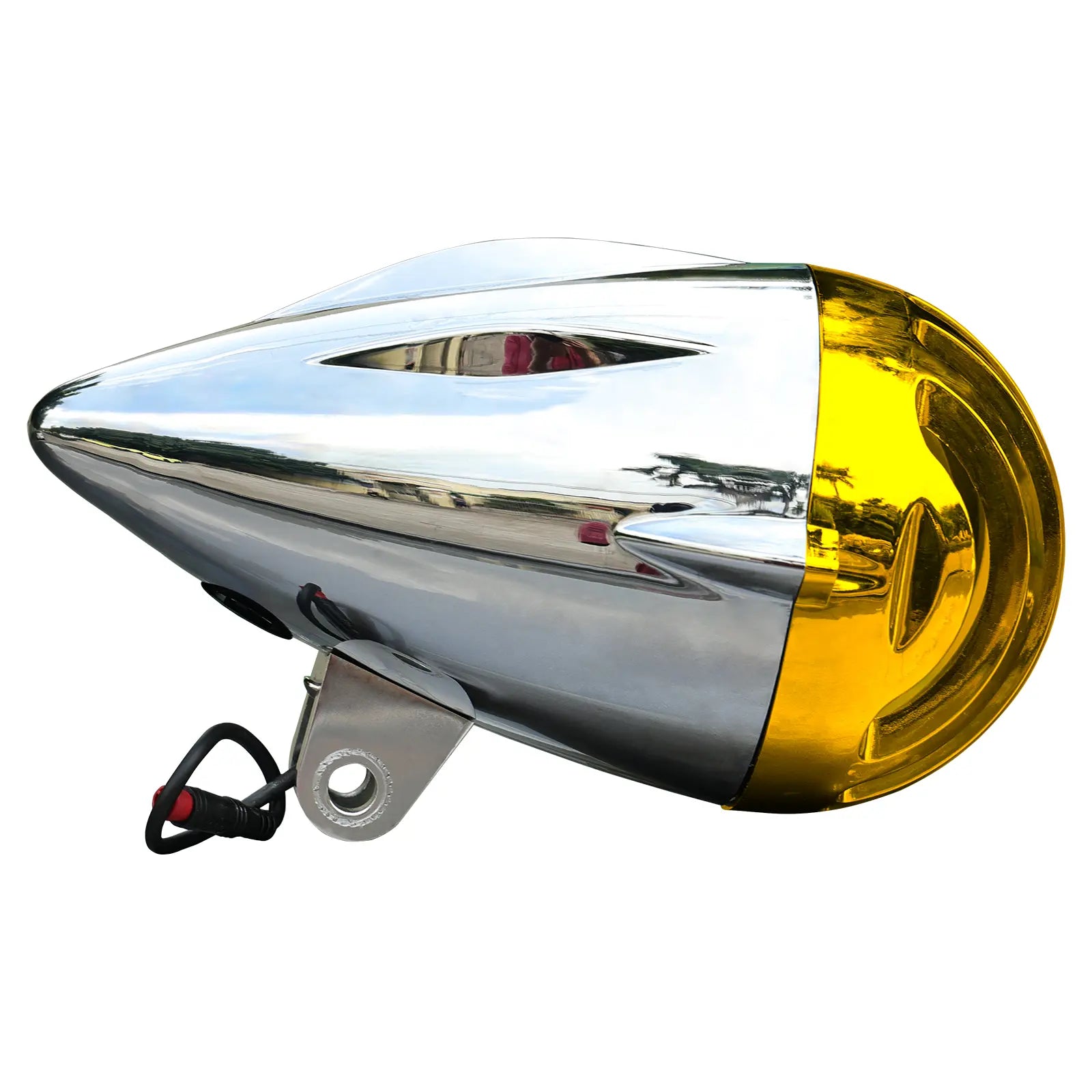 Tracer LG-FL2312-48 vintage LED bike headlight, chrome retro bicycle front lamp, 12V-48V, 10W, 9"x4.5", classic design.