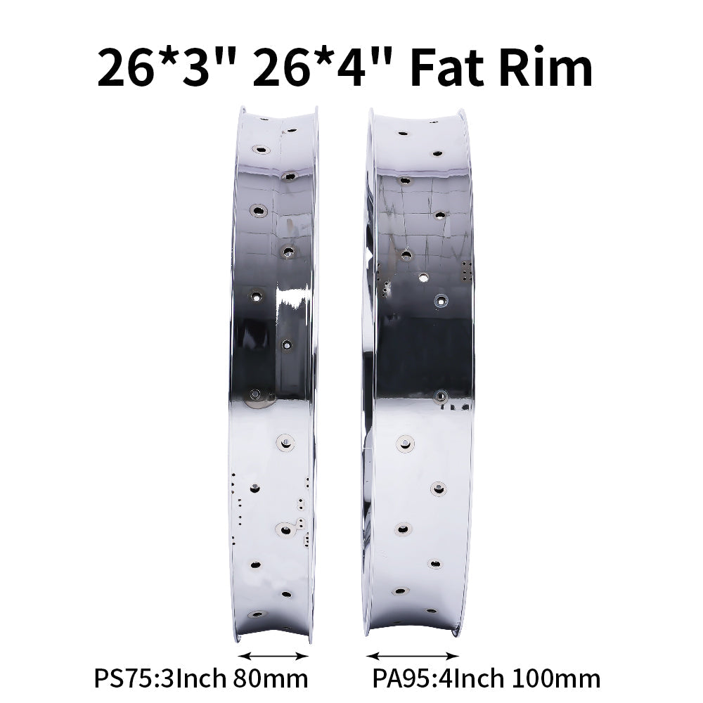 Tracer RM-TR95G2636-CP 26"*3" 26"x4"x13Gx36H Mirror Chrome Bike Fat Rims Tracer Bikes