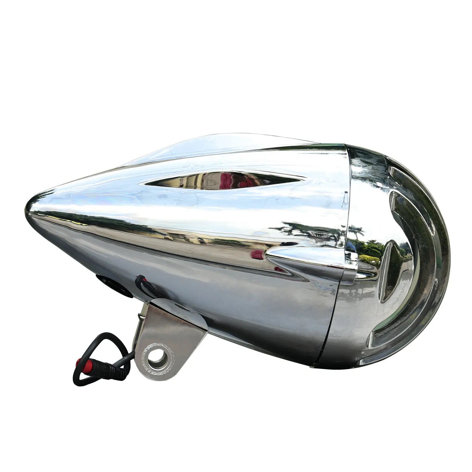 Tracer LG-FL2312-48 vintage chrome LED bike headlight, retro bicycle front lamp 12V-48V, 10W, sleek design.