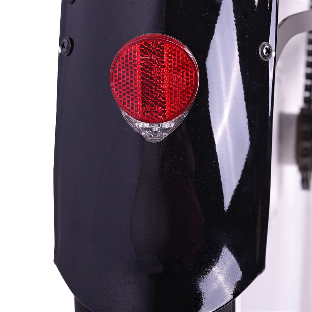 Rear tail light of the black Raptor Pro DS 800W Stretch Cruiser Ebike.