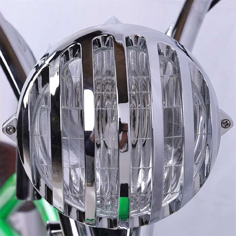 Headlight of the Raptor Pro DS 800W Stretch Cruiser Ebike.