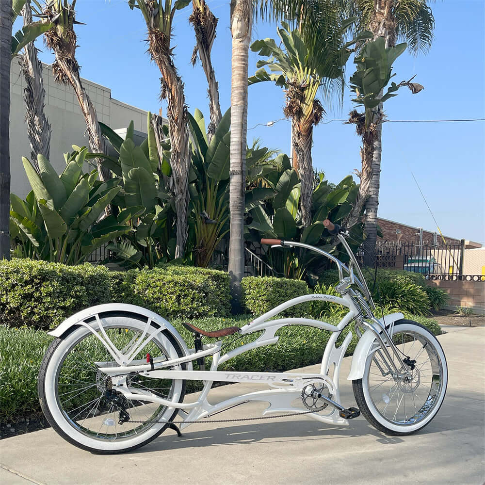 Raider Pro DS7 Stretched Chopper Beach Cruiser Bike going outside.