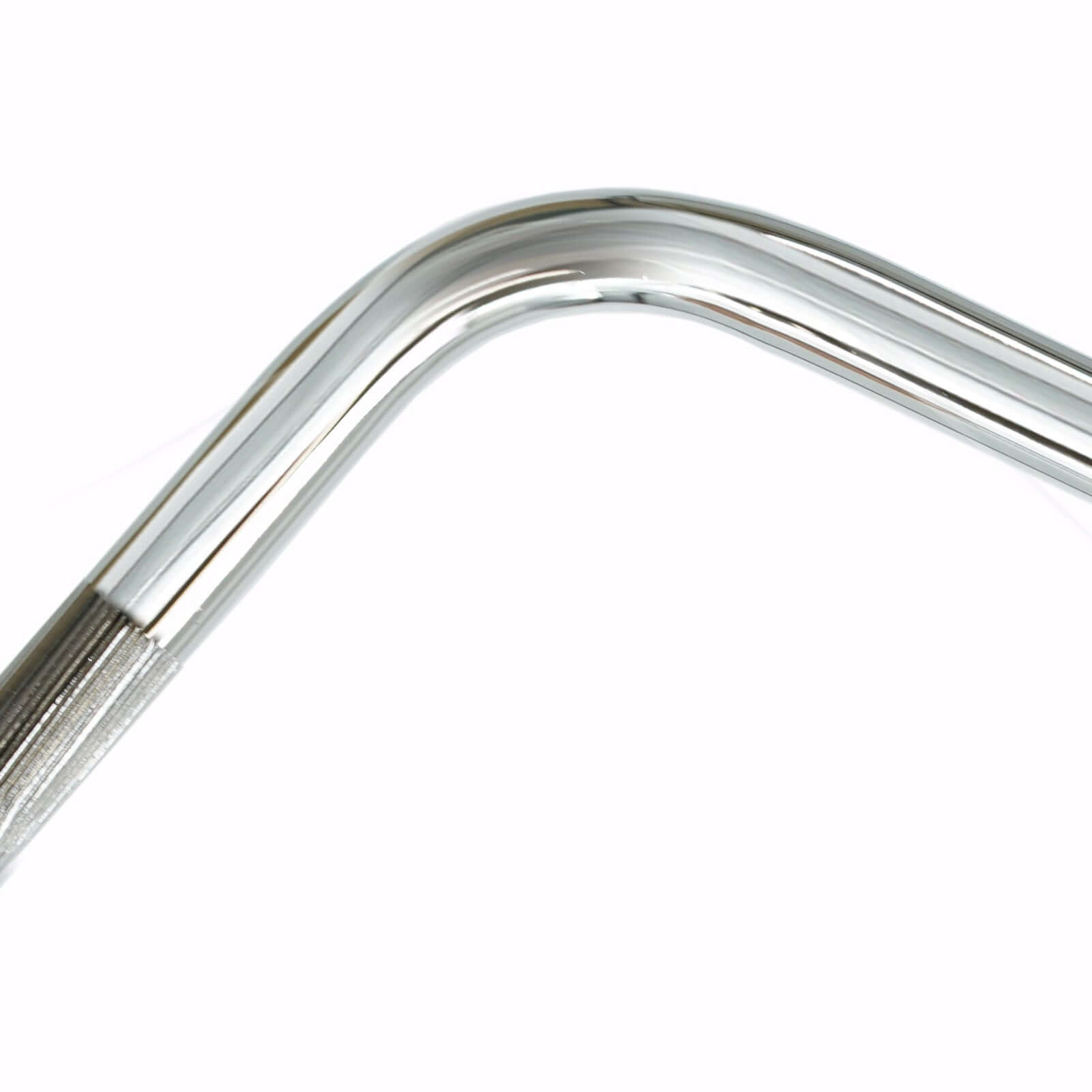 Chrome steel high-rise handlebar with smooth lines, ideal for comfortable riding on stretch bikes, 750mm width, 280mm height.