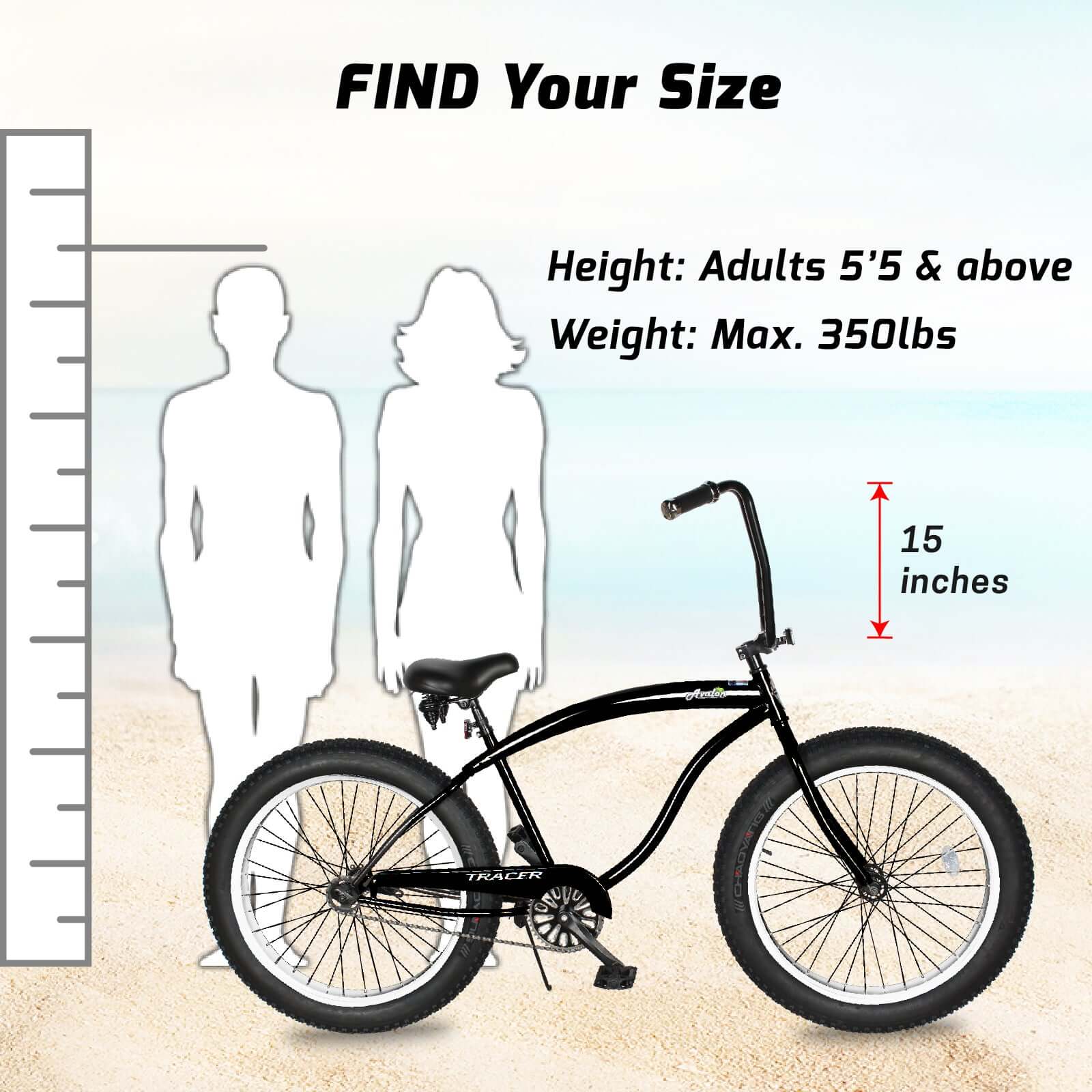 Tracer Avalon 26"*4.0Fat Tire Beach Cruiser Bike