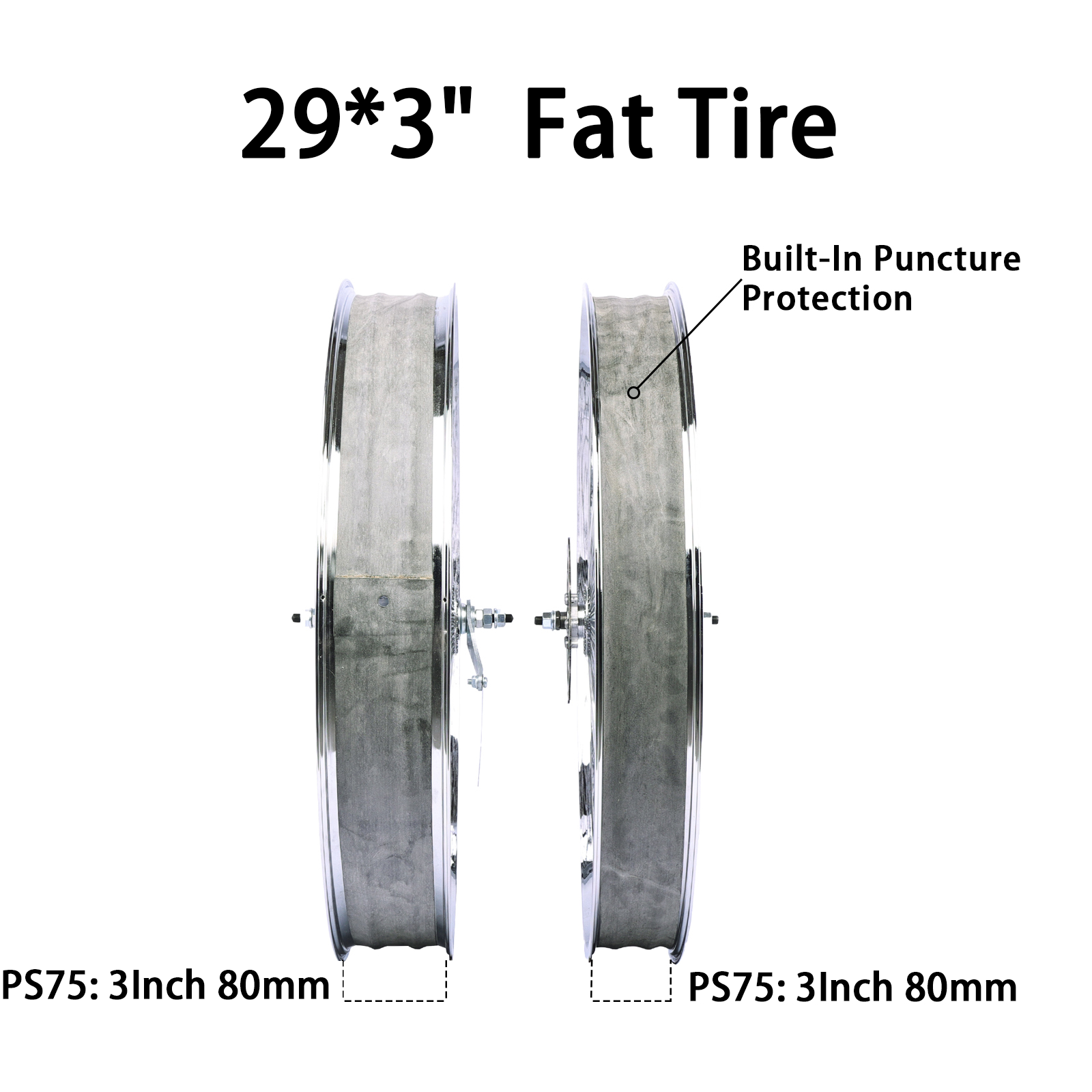 Tracer WH-TH7529140C-CP Mirror Chrome Bike 80mm Fat Rims Wheel Set for 29 inch Tracer Bikes