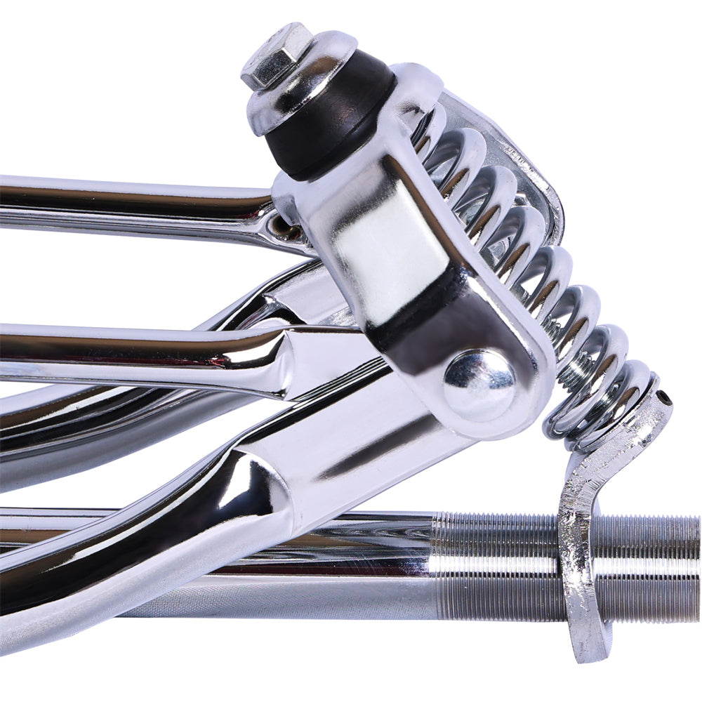 Close-up of Tracer FK-SP26195135-CP bicycle fork, showcasing its chrome finish and spring suspension design.