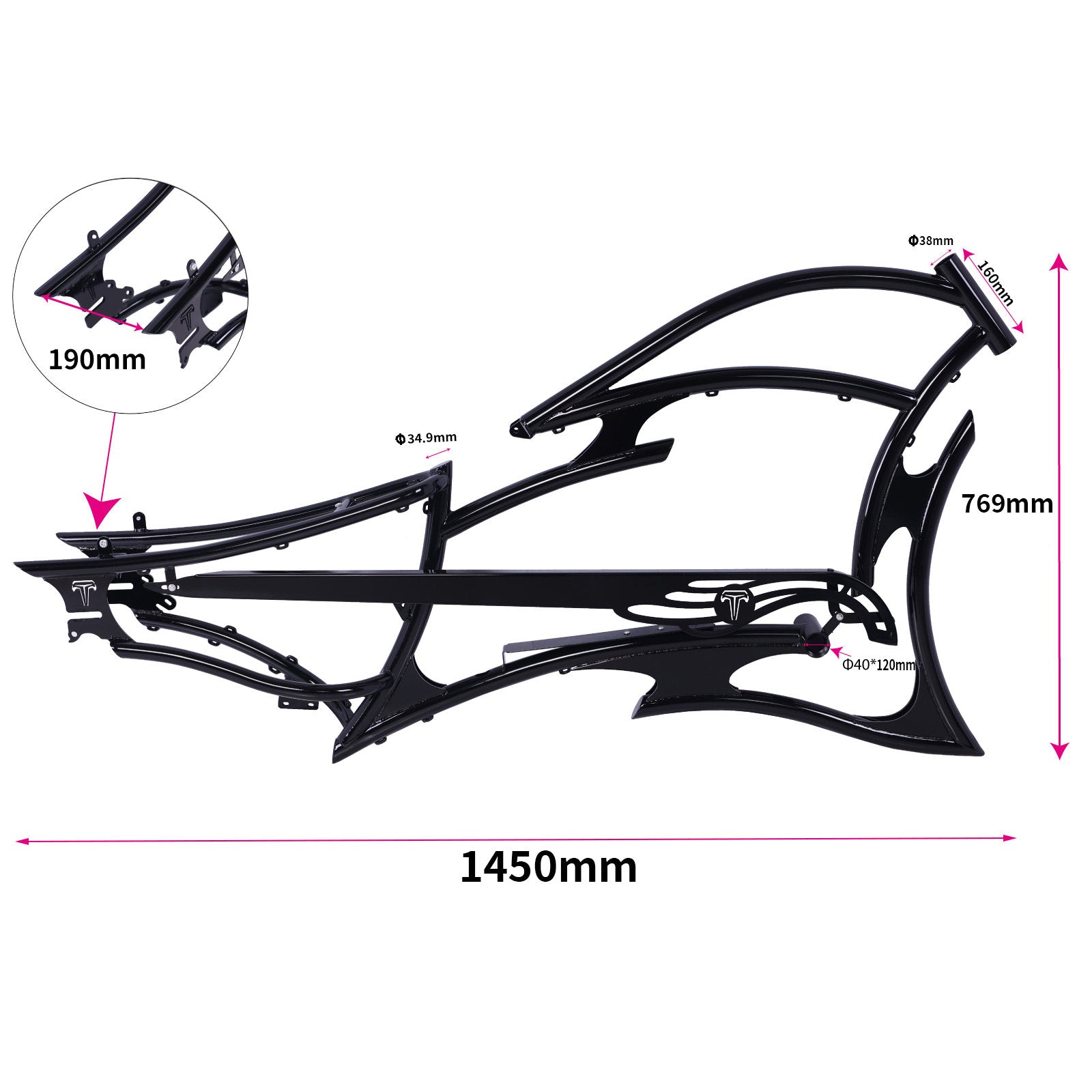 Tracer FM-RAPTOR Ebike Frame 26inch stretch chopper for single speed/7 speed