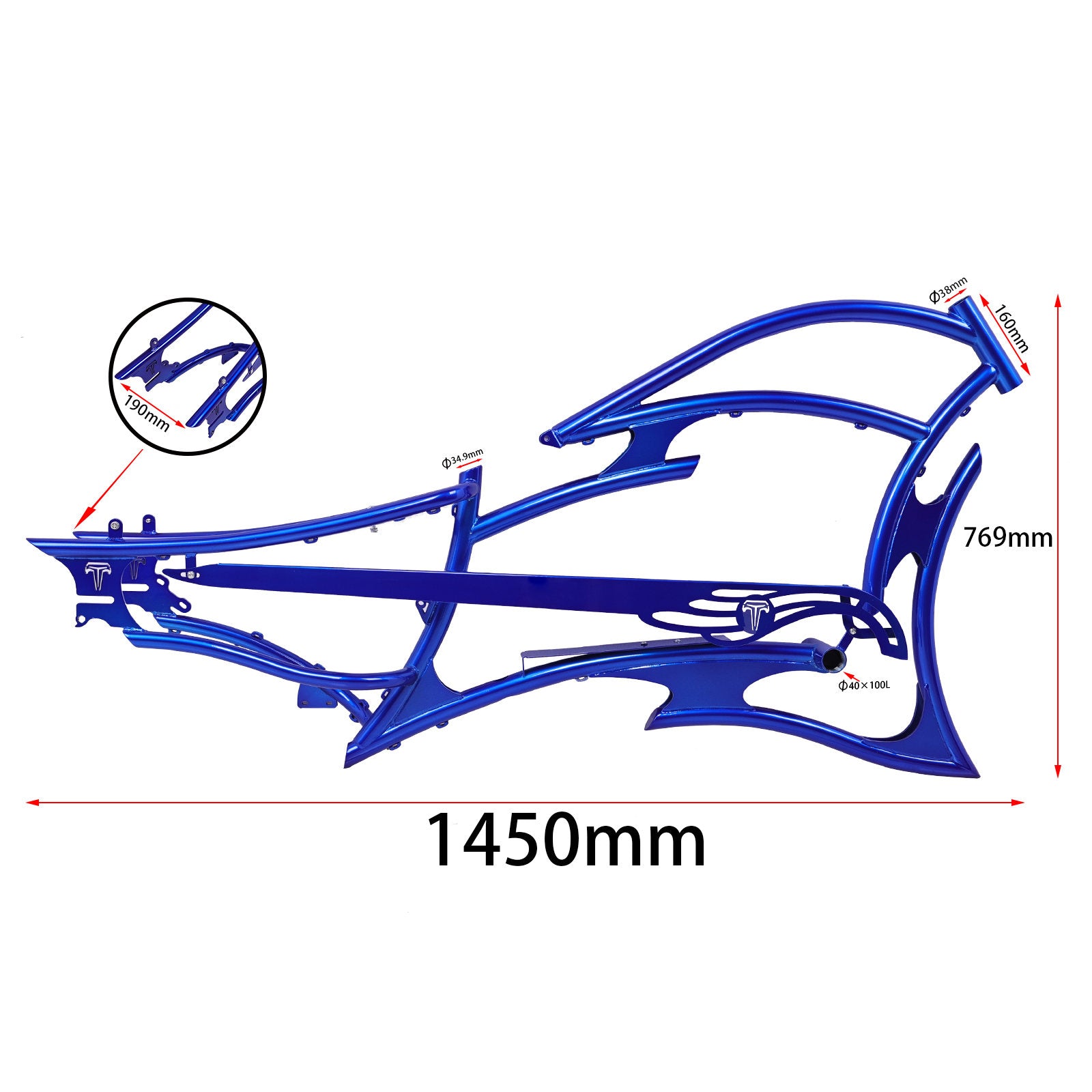 Tracer FM-RAPTOR Ebike Frame 26inch stretch chopper for single speed/7 speed