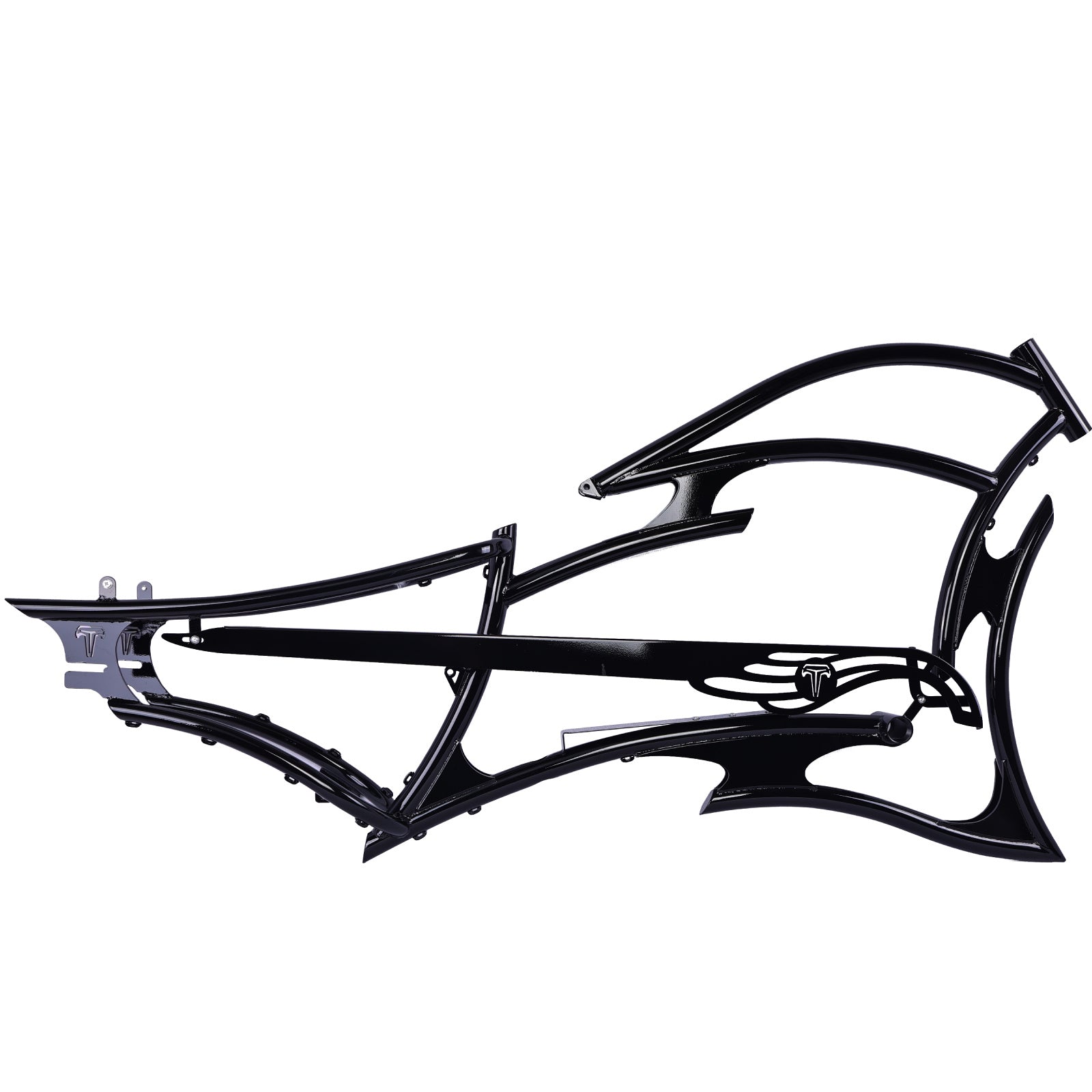 Tracer FM-RAPTOR Ebike Frame, 26" Stretch Chopper, Matte Black, for Single Speed with Chainguard, Fender, and Shock.