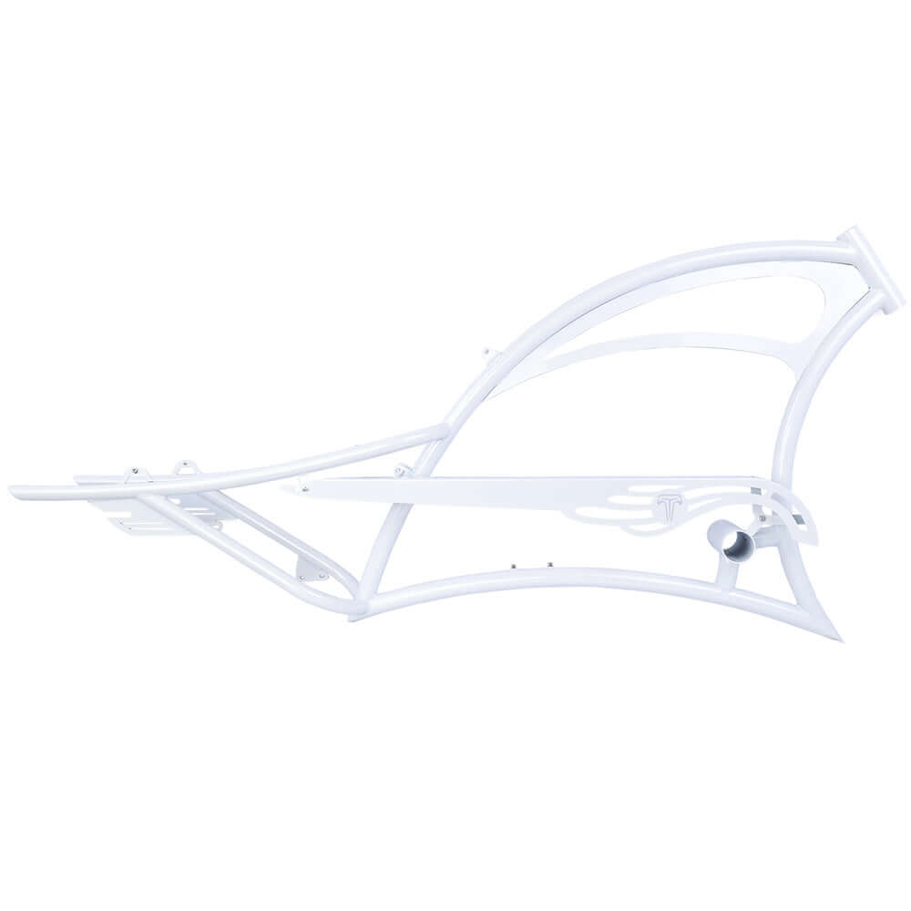 Tracer FM-SCORPION 26" stretch chopper cruiser oversized steel frame in white, designed for durability and style.