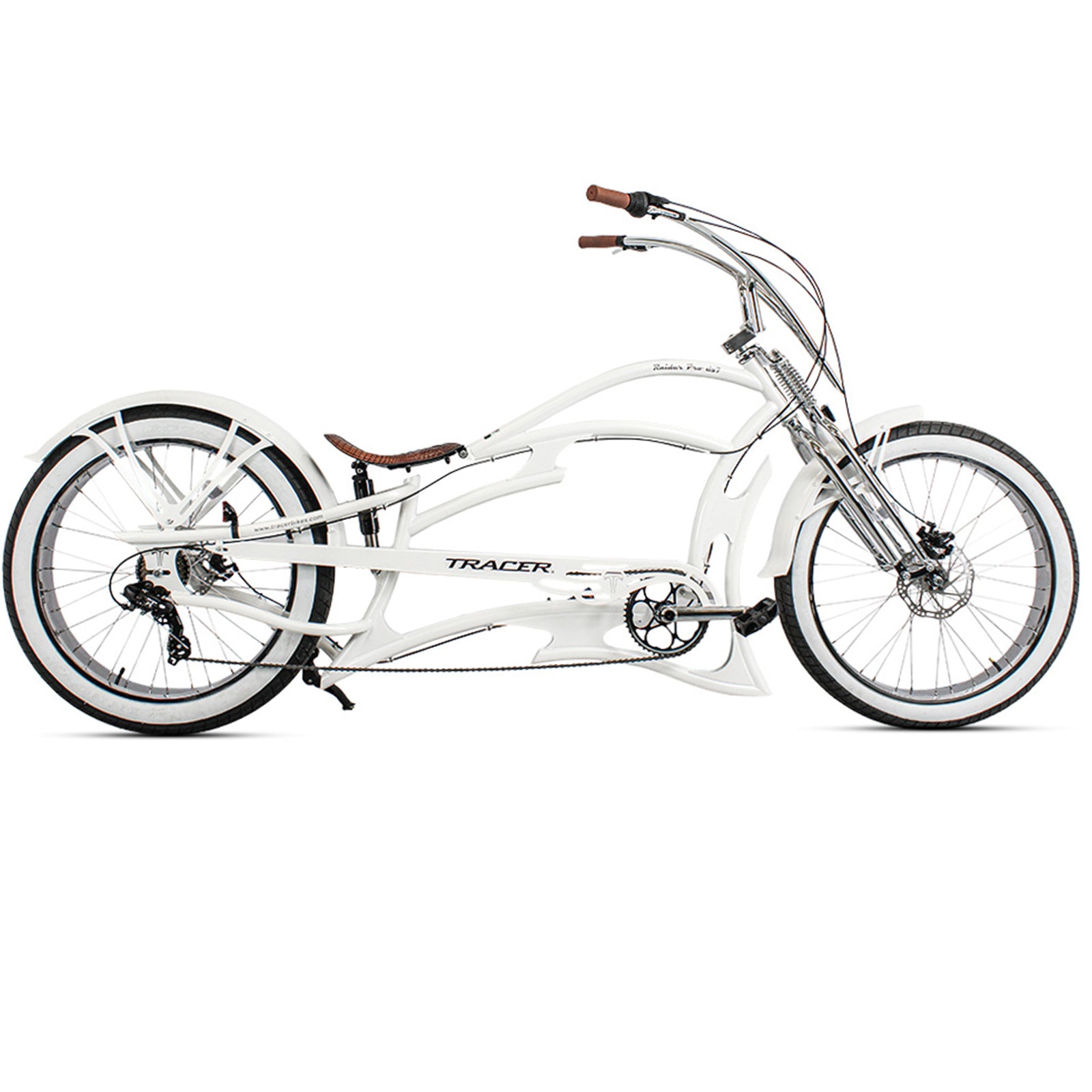 Full-body shot of the Raider Pro DS7 Chopper Beach Cruiser Bicycle, showcasing its modern profile.