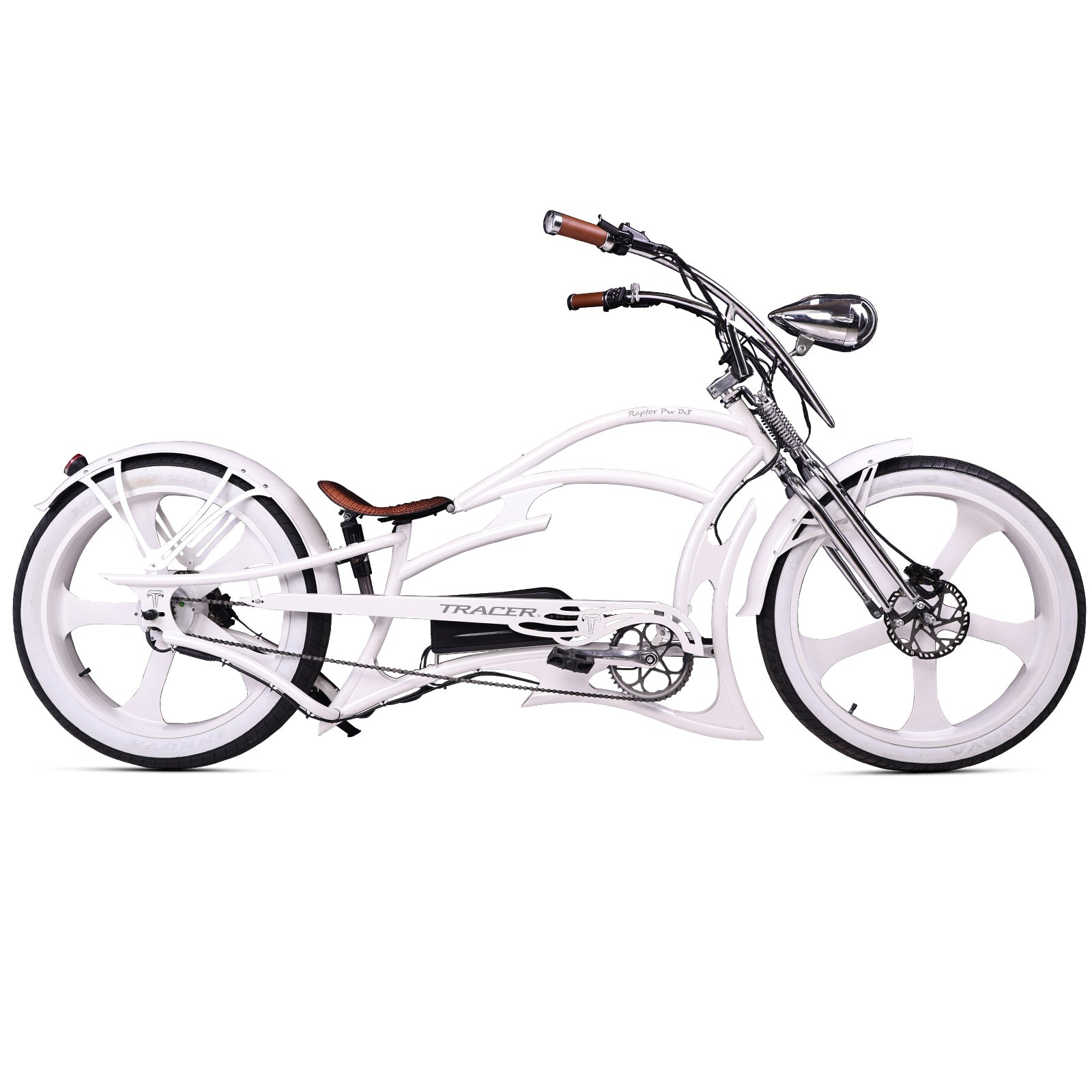 Full view of the Raptor Pro DS 800W Stretched Cruiser Ebike.