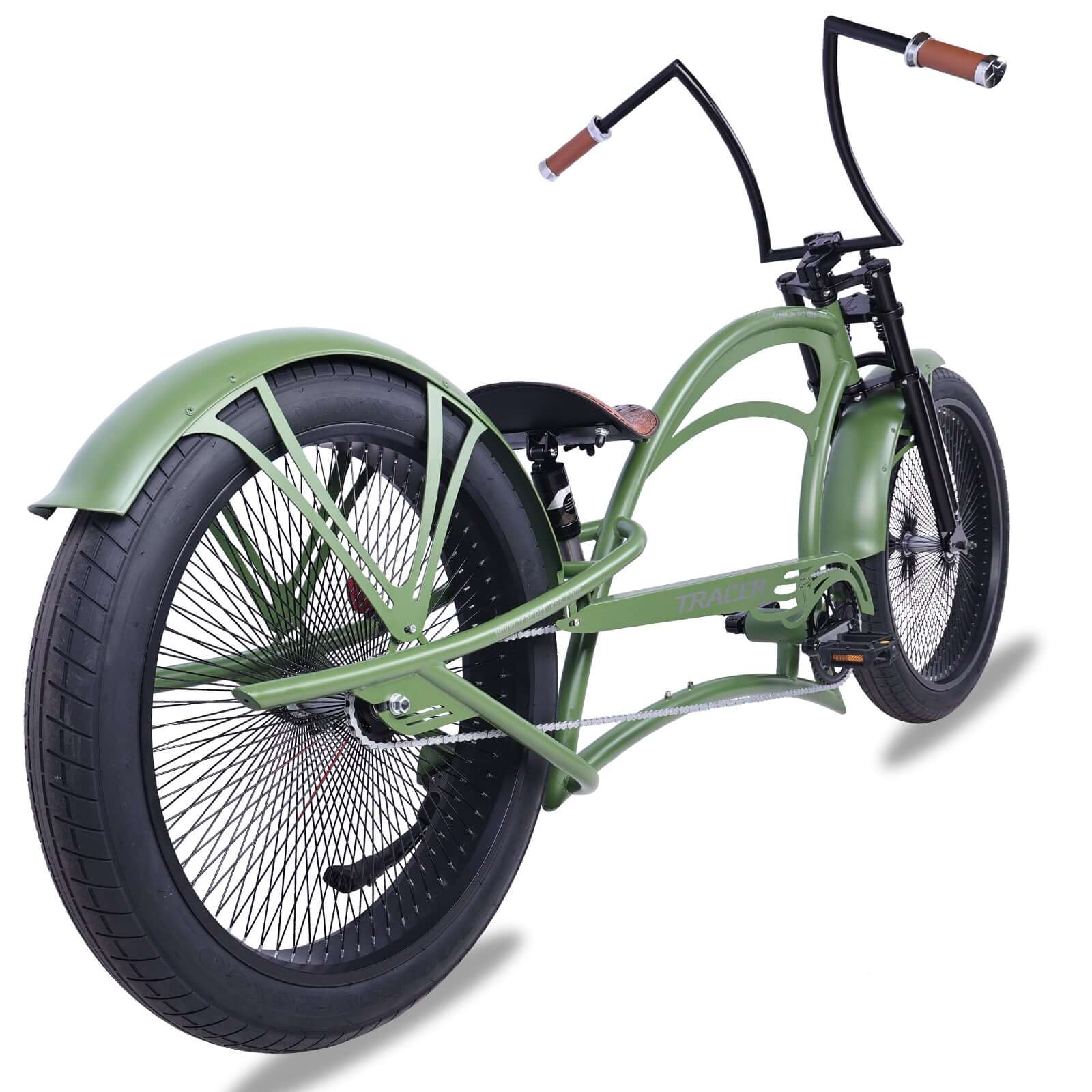 Scorpion Pro DTS 26” Stretch Chopper Cruiser Bicycle with oversized steel frame and retro U-type handlebars.