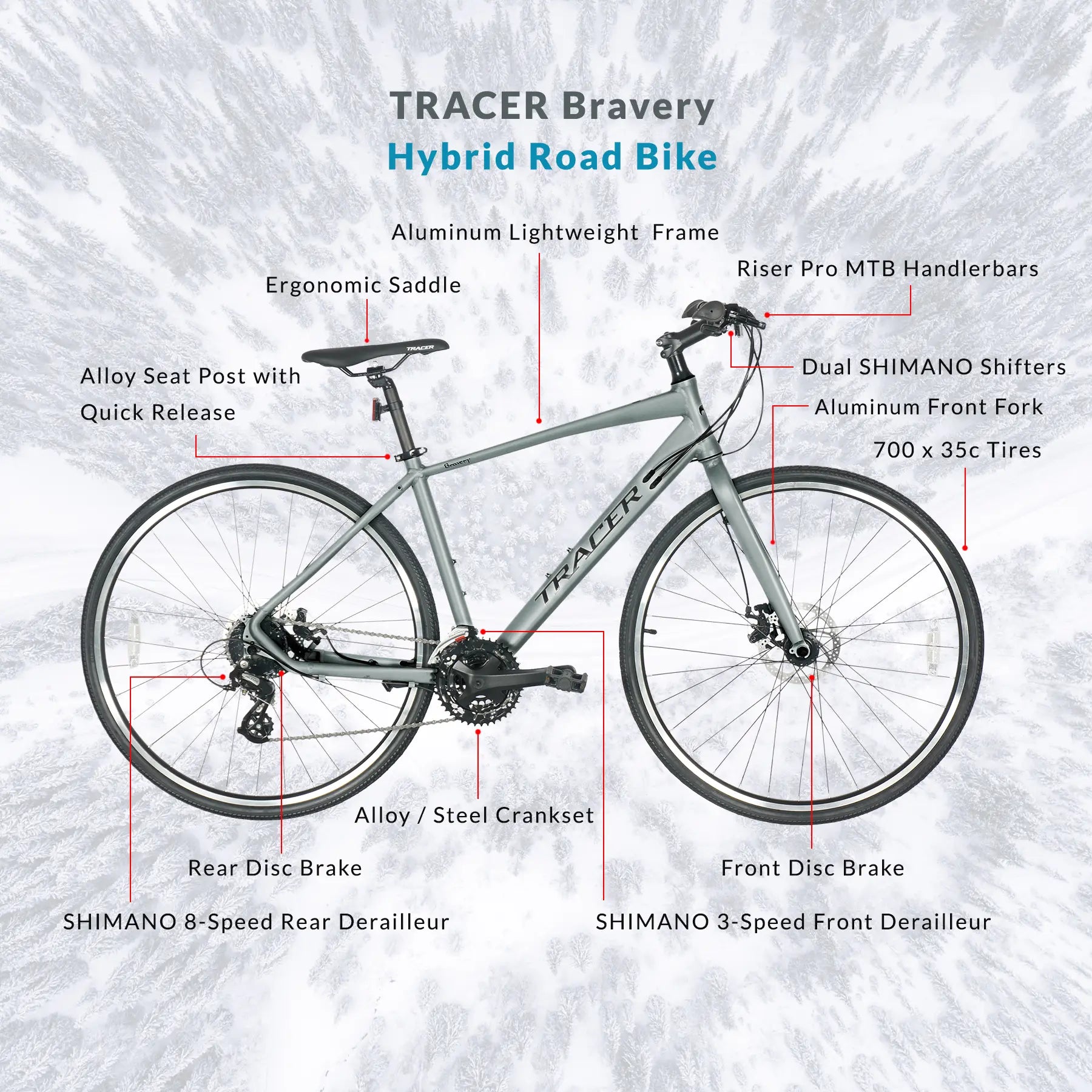 Tracer Bravery 24 Speed Hybrid Road Bike