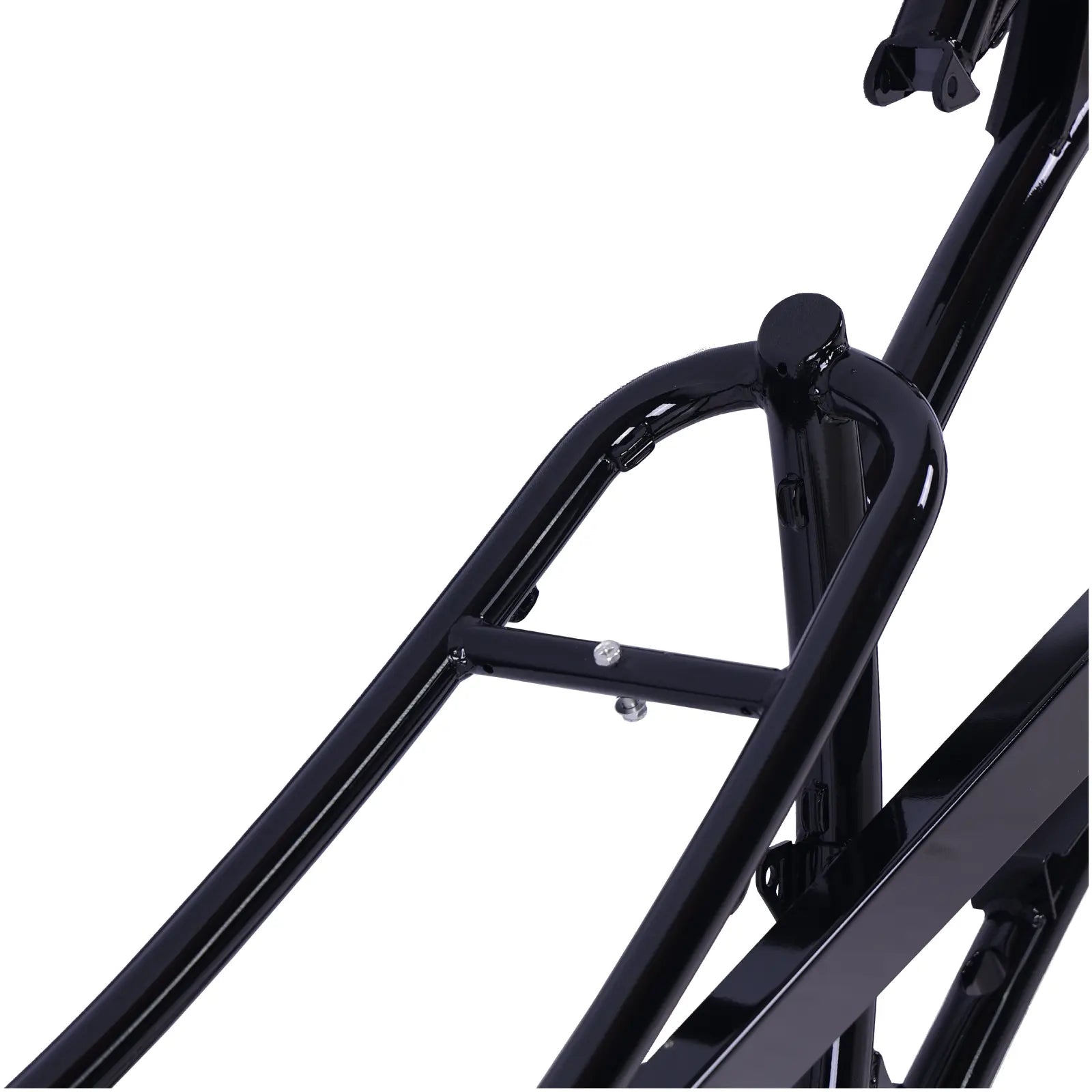 Black Tracer FM-RAPTOR Ebike Frame 26" stretch chopper, single speed, featuring sleek design and durable construction for powerful rides.