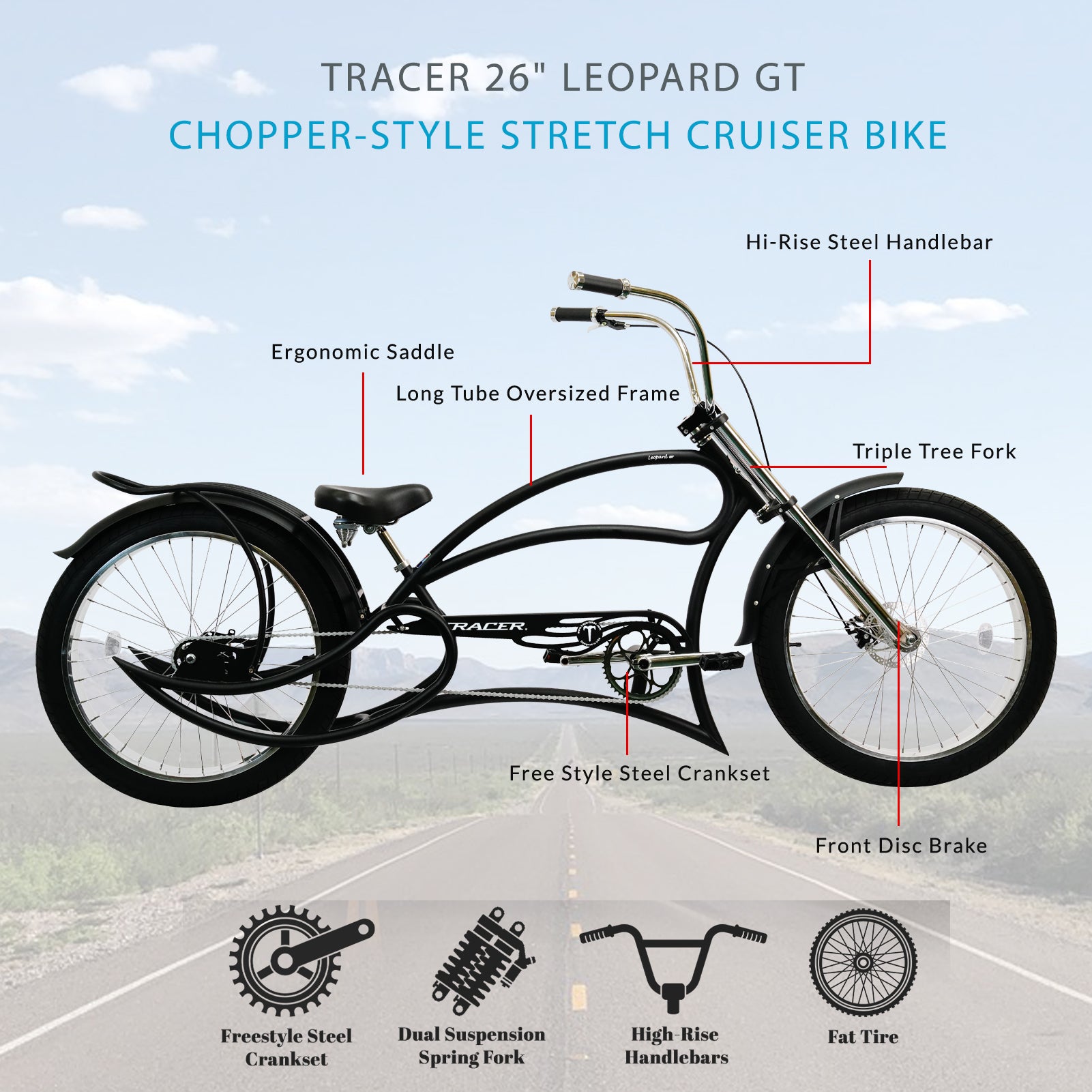 Chopper style clearance tricycle