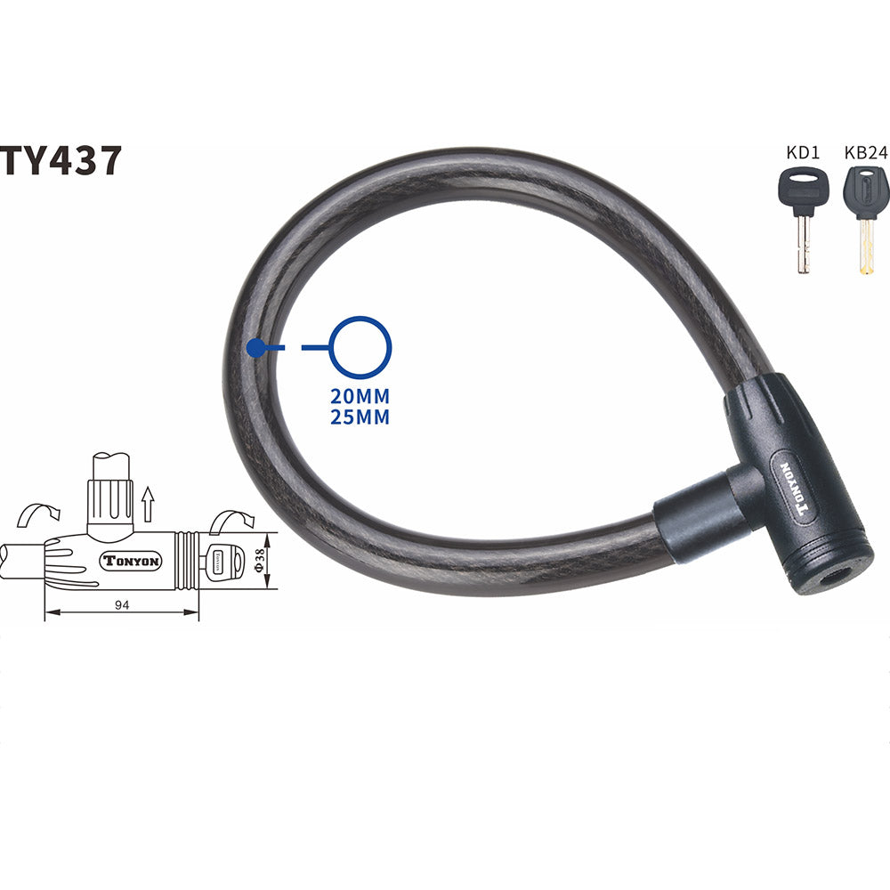 Tonyon TY437 Heavy-Duty Key Lock Steel Cable 1000mm Tracer Bikes