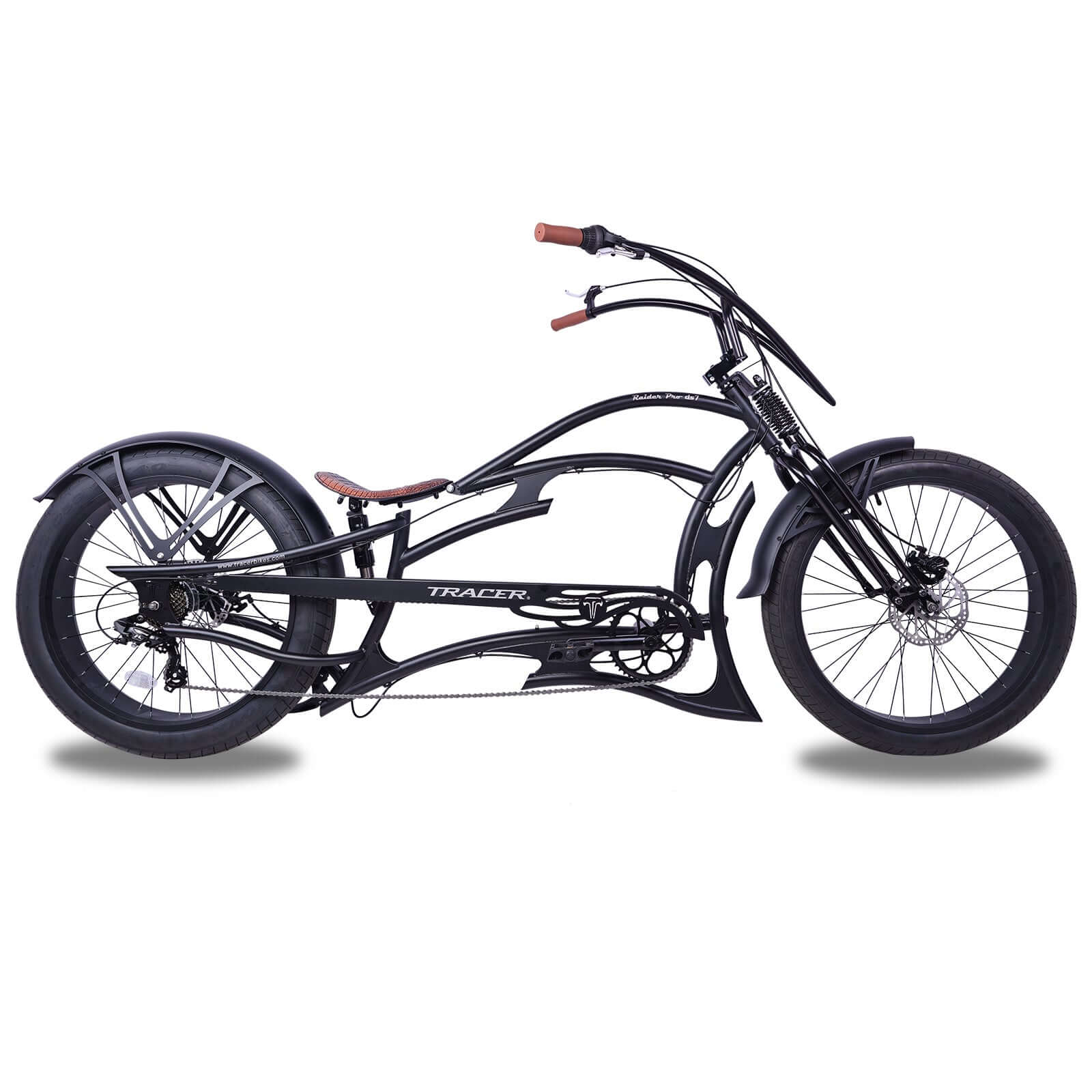 Side view of the Raider Pro DS7 Stretch Chopper Cruiser Bikes, showcasing the profile.