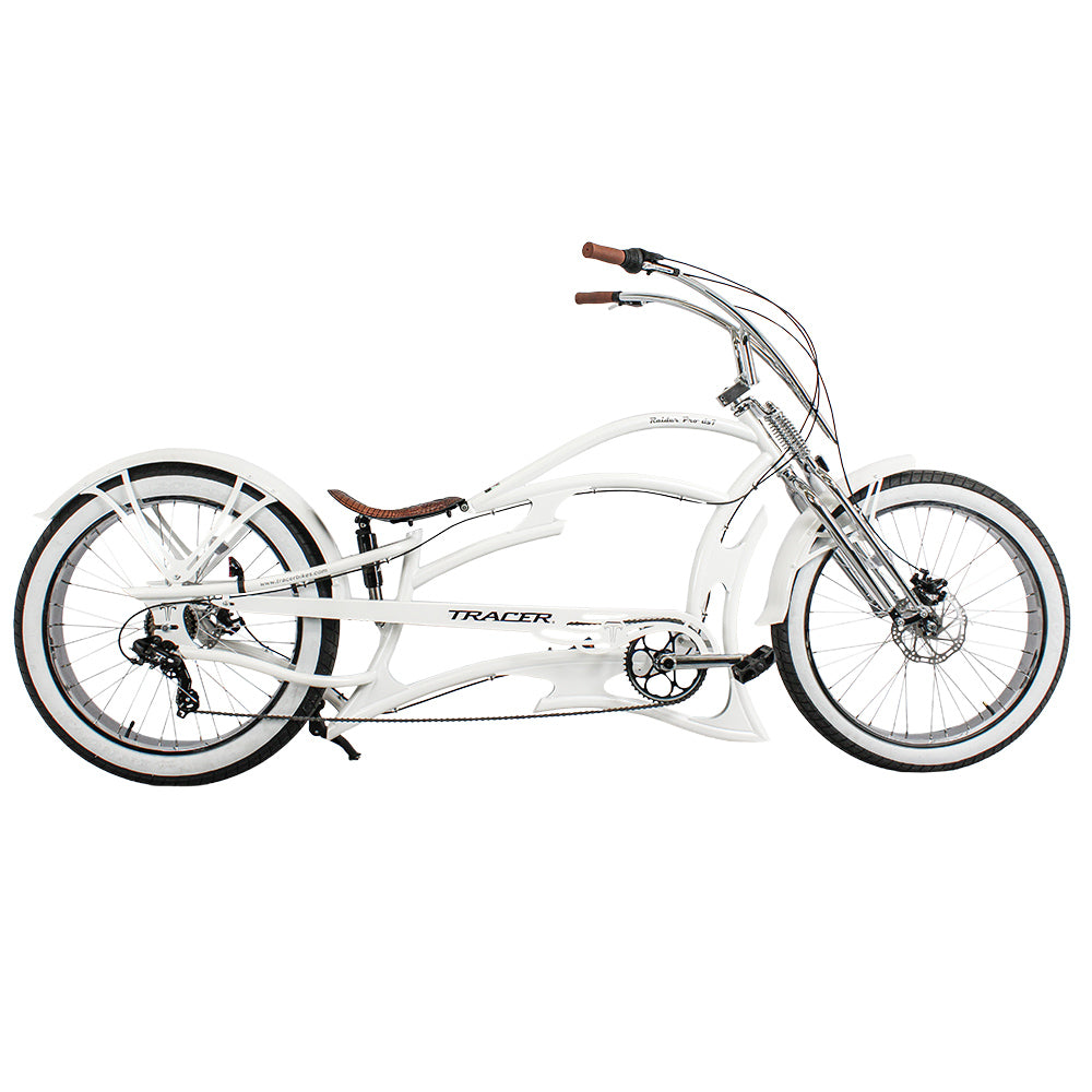 Full-body shot of the Raider Pro DS7 Chopper Beach Cruiser Bicycle, showcasing its modern profile.