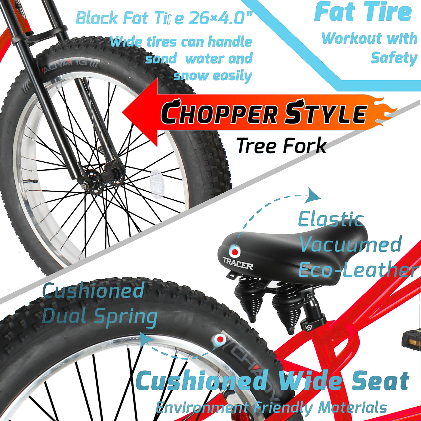 Tracer Siena GT 26'' Chopper Stretch Cruiser Fat Tire Bikes Oversized ...