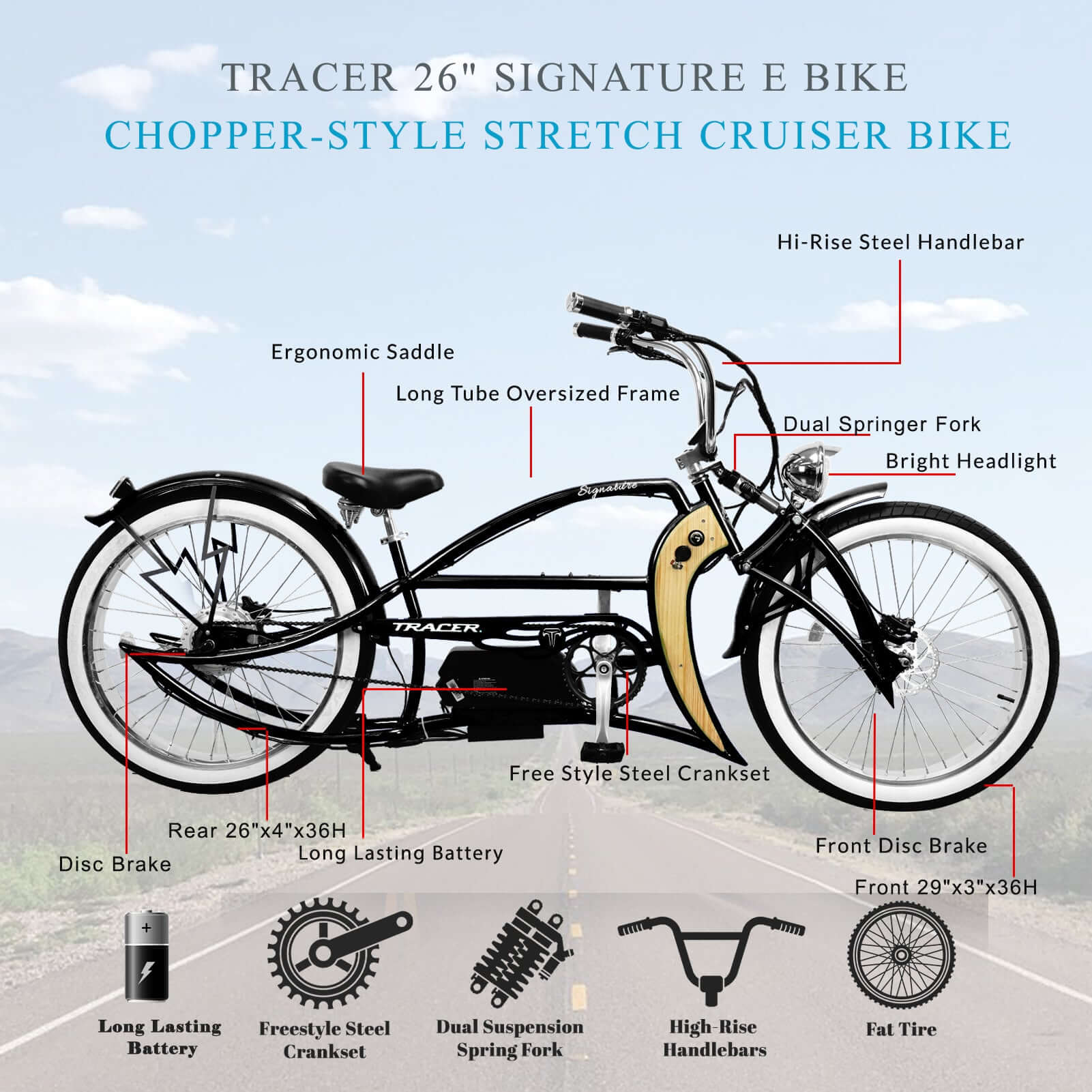 Tracer Signature Pro Electric Cruiser Bike 26" 800W
