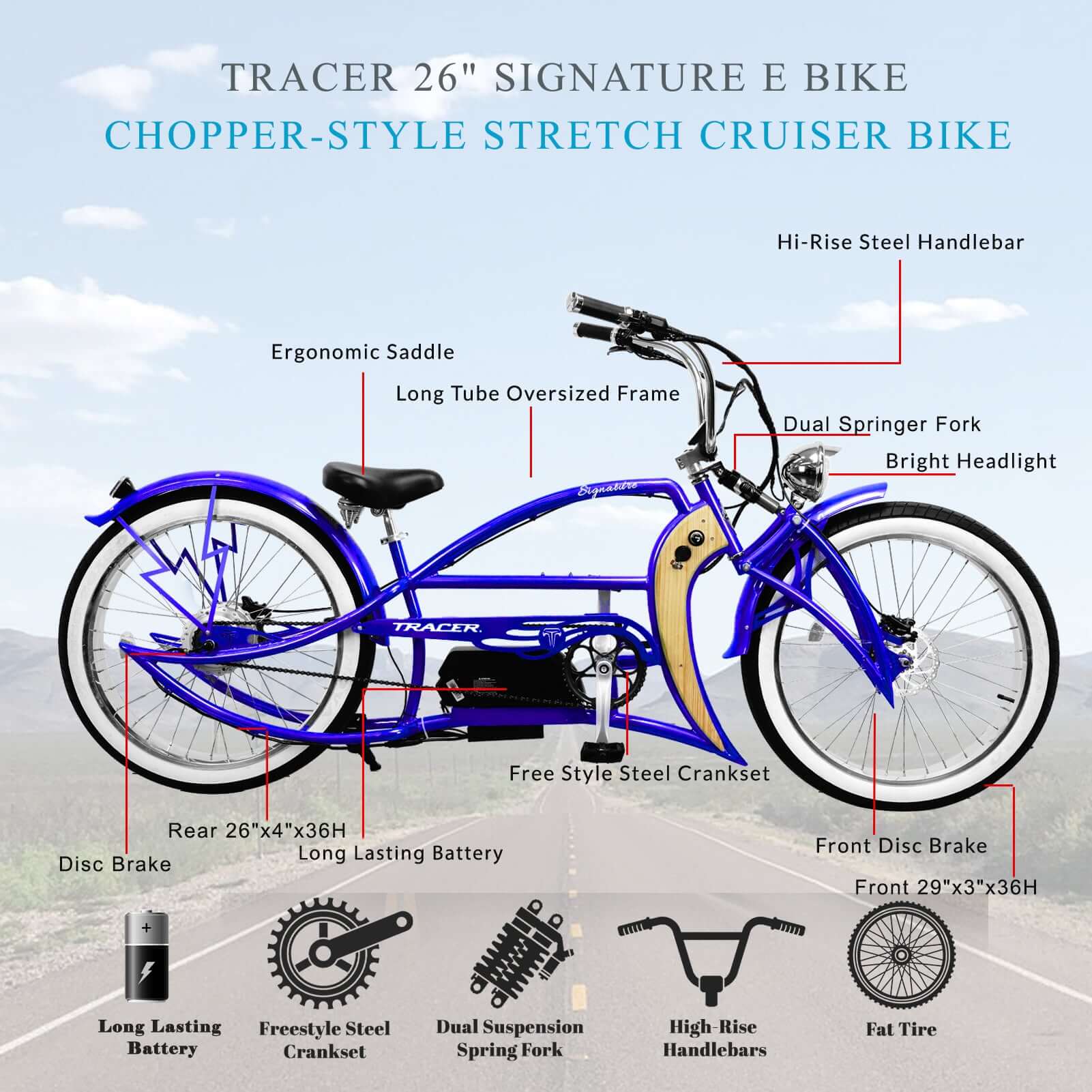 Order Tracer Signature Pro Chopper Cruiser Electric Bike Green