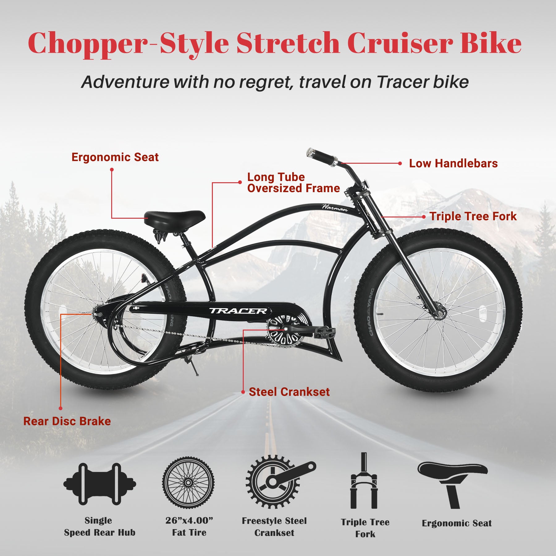 Micargi seattle ss chopper cheap stretch beach cruiser bike